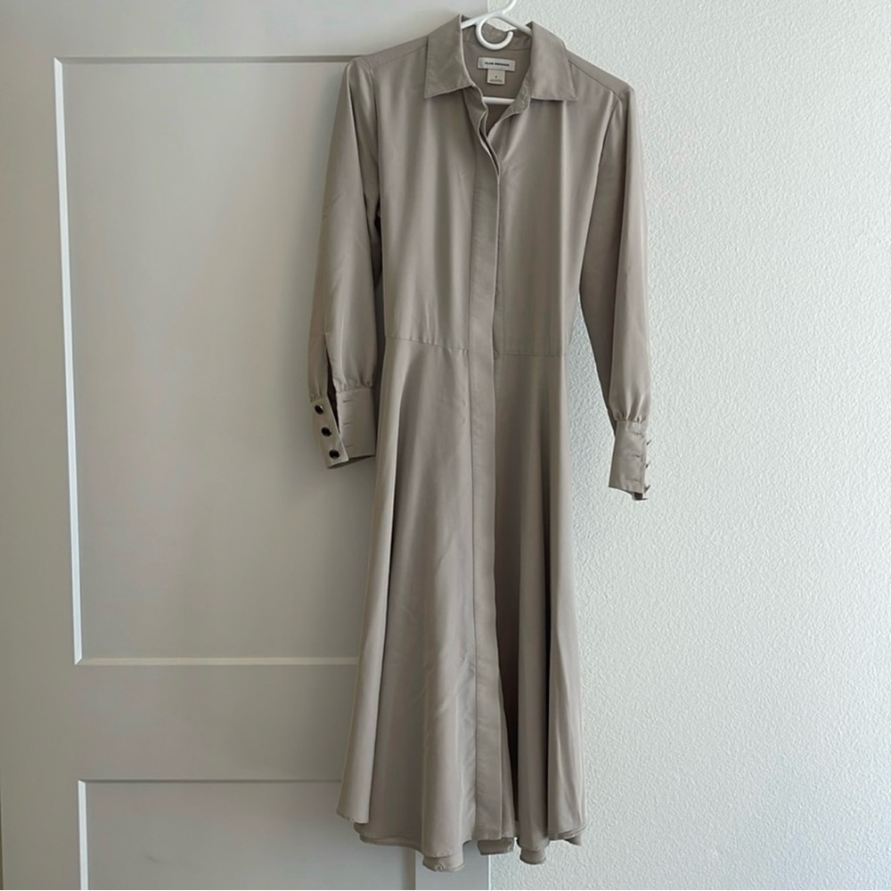 CLUB MONACO Cream Belted Curved Hem Dress